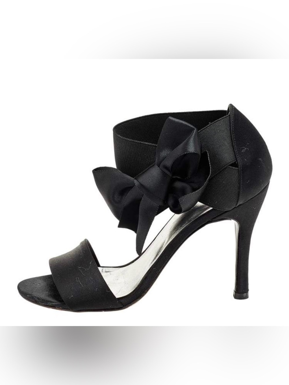 Touch of Nina Black Satin Bow Ankle-Strap High Heel Sandals - Women